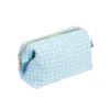 Light Blue Tweed Fabric Cosmetic Pouch Elegant Travel Makeup Bag
