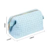 Light Blue Tweed Fabric Cosmetic Pouch Elegant Travel Makeup Bag