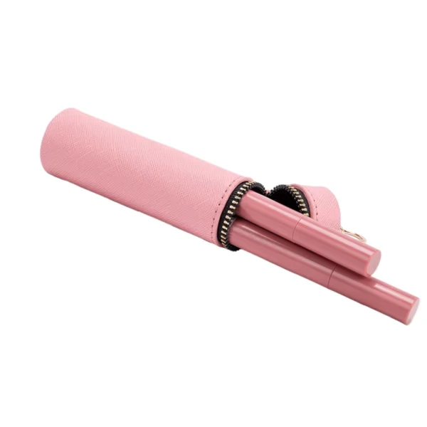 09-2 mini‑lipstick‑cosmetic‑case‑back‑view.jpg Pink Cross‑Grain PU Lipstick Holder Pouch Mini Cosmetic Case
