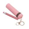 09-3 keychain‑lip‑gloss‑storage‑bag‑side‑view.jpg Pink Cross‑Grain PU Lipstick Holder Pouch Mini Cosmetic Case