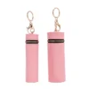 09-4 cross‑grain‑pu‑zipper‑keychain‑hardware‑detail.jpg Pink Cross‑Grain PU Lipstick Holder Pouch Mini Cosmetic Case