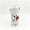 1-1 MochiTote white kawaii drawstring cylinder bag with tiger cartoon patch front view