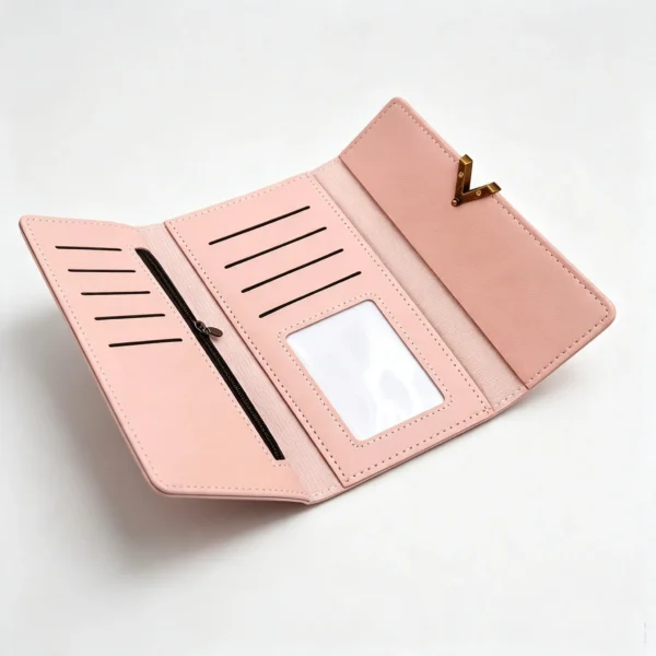 RoseVerve Women's Long Wallet with V Metal Clasp, Multi-Card Slot Purse with ID Window Wholesale