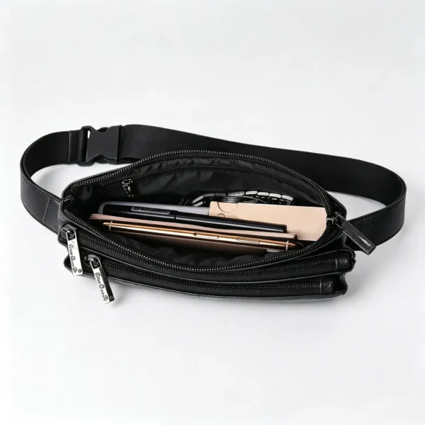 RusticWaist Vintage Leather Fanny Pack with Dual Zip, Retro Waist Bag with Adjustable Strap