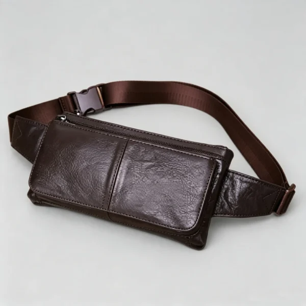 RusticWaist Vintage Leather Fanny Pack with Dual Zip, Retro Waist Bag with Adjustable Strap