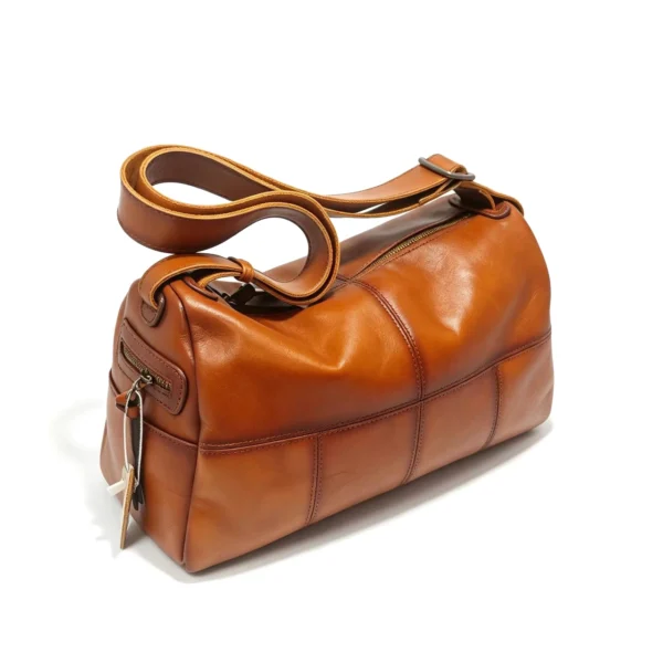 Vintage Brown Panel‑Stitched Shoulder Crossbody Bag, Soft Textured Everyday Travel Duffle‑Style Handbag