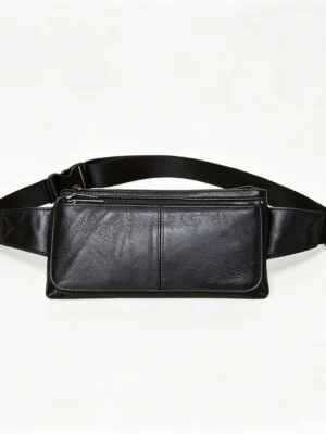 RusticWaist Vintage Leather Fanny Pack with Dual Zip, Retro Waist Bag with Adjustable Strap