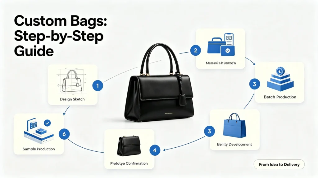 Step-by-step custom bag manufacturing process guide from design to delivery
