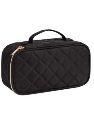 Black Diamond Quilted Nylon Cosmetic Bag Portable Travel Makeup Pouch