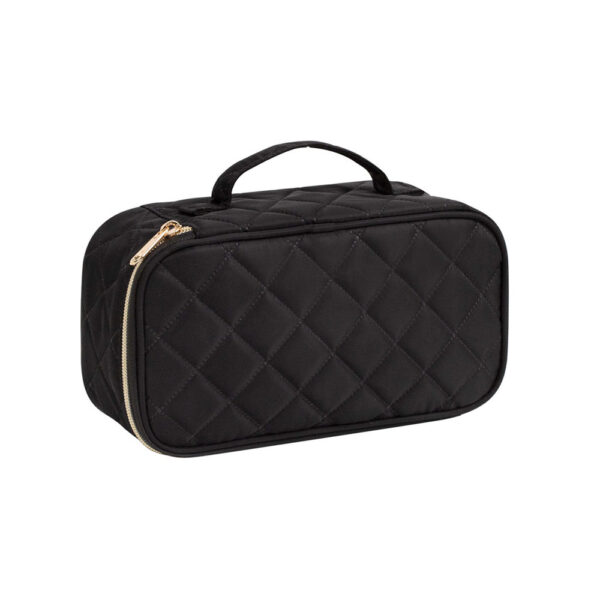 Black Diamond Quilted Nylon Cosmetic Bag Portable Travel Makeup Pouch
