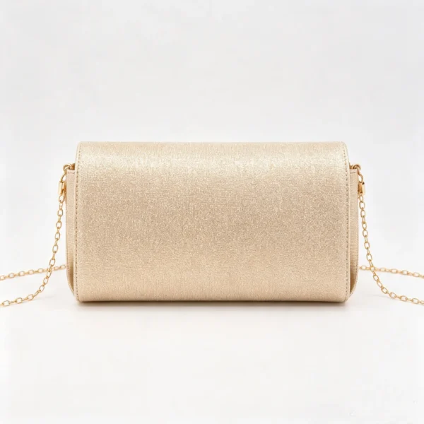 LumiClutch Gold Glitter Evening Clutch with Chain Strap, Shimmer Envelope Party Bag with Metal Trim
