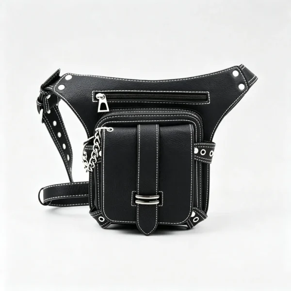 2-1 RebelStrap Punk Thigh Bag with Chain Detail, Streetwear Crossbody Waist Pack with Custom Logo
