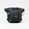 PunkRivet black punk leather waist bag with chains, rivets and adjustable strap crossbody view RebelStrap Punk Thigh Bag with Chain Detail, Streetwear Crossbody Waist Pack with Custom Logo