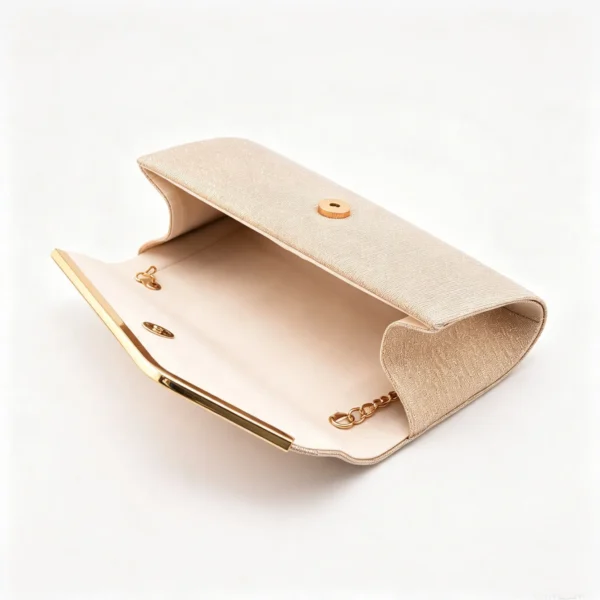LumiClutch Gold Glitter Evening Clutch with Chain Strap, Shimmer Envelope Party Bag with Metal Trim