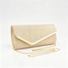 LumiClutch Gold Glitter Evening Clutch with Chain Strap, Shimmer Envelope Party Bag with Metal Trim