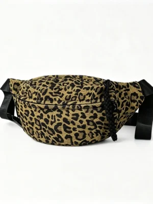 LeopardSling Leopard Print Fanny Pack with Braided Zip Pull, Animal Print Waist Bag, Classic/Snow Leopard