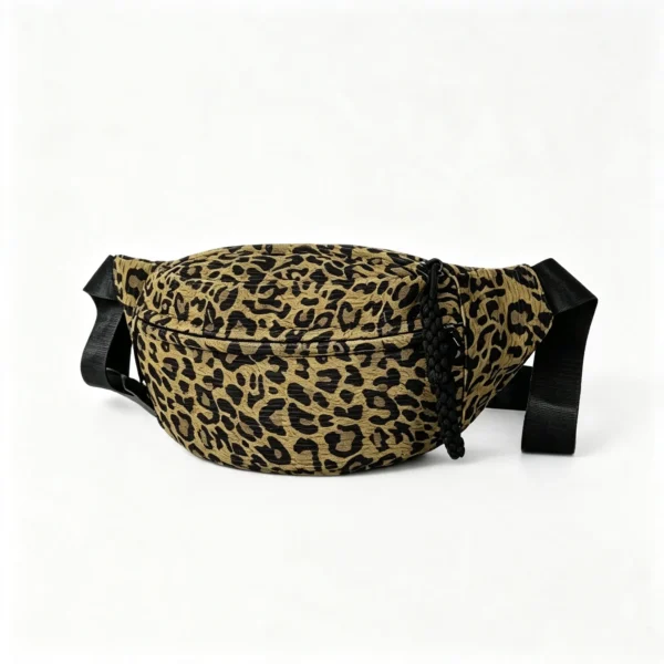 LeopardSling Leopard Print Fanny Pack with Braided Zip Pull, Animal Print Waist Bag, Classic/Snow Leopard