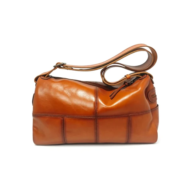 Vintage Brown Panel‑Stitched Shoulder Crossbody Bag, Soft Textured Everyday Travel Duffle‑Style Handbag