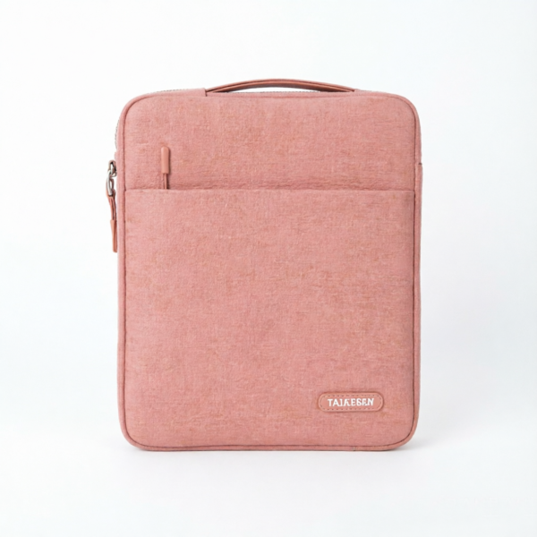 SoftSleeve dusty pink canvas tablet laptop sleeve bag with top handle and front pocket PouchMate Vertical Tablet Sleeve Bag, Portable Laptop Case with Custom Logo