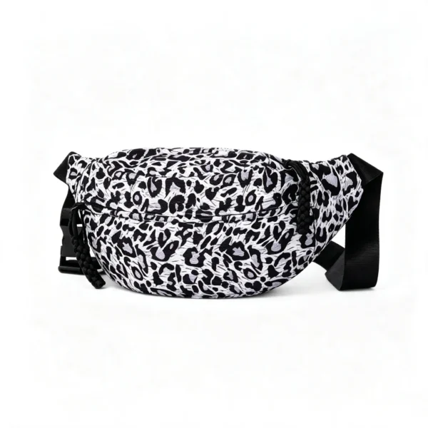 LeopardSling Leopard Print Fanny Pack with Braided Zip Pull, Animal Print Waist Bag, Classic/Snow Leopard