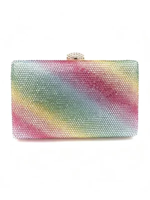 Rainbow Full‑Rhinestone Hard‑Shell Clutch Bag Crystal Snap‑Lock Evening Purse