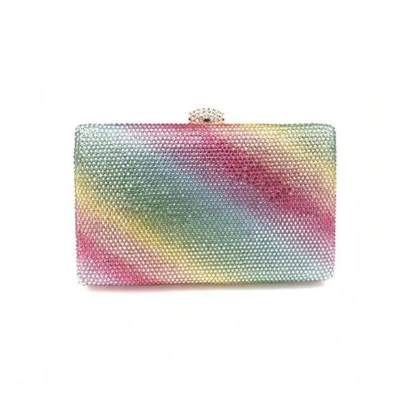 Rainbow Full‑Rhinestone Hard‑Shell Clutch Bag Crystal Snap‑Lock Evening Purse