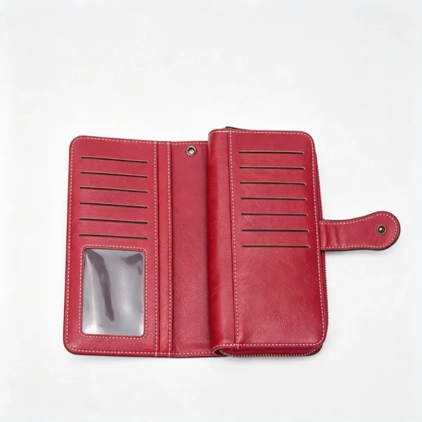 RougeHeritage Red Vintage Long Wallet with Wristlet, Oil-Wax Leather Purse with Perforation and Card Slots