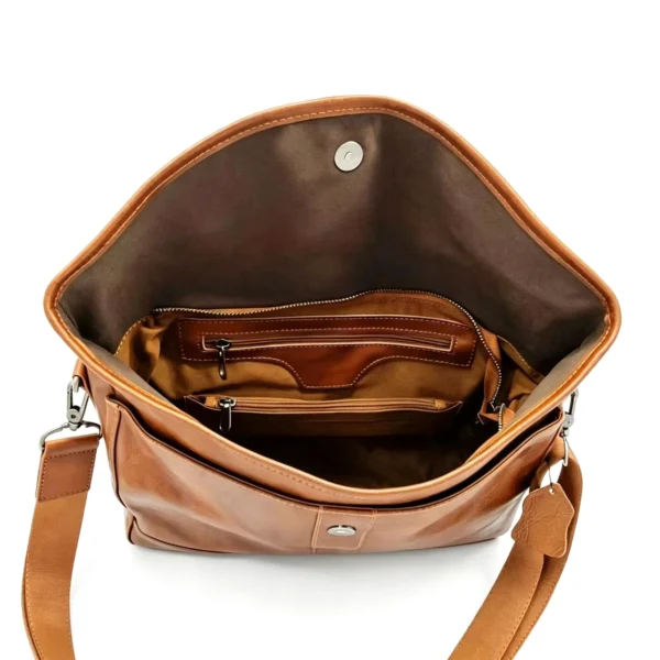 ArtisanPost Cognac Distressed Leather Messenger Bag with Magnetic Flap, Vintage Brown Crossbody with Back Zip