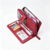 RougeHeritage Red Vintage Long Wallet with Wristlet, Oil-Wax Leather Purse with Perforation and Card Slots
