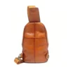 Vintage Brown Textured Sling Chest Bag, Multi‑Pocket Crossbody Backpack for Daily Travel
