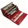 5-3 CrocLuxe Red Crocodile Long Wallet with Dual Frame Clasp, Glossy Embossed Leather Clutch with Accordion Compartments