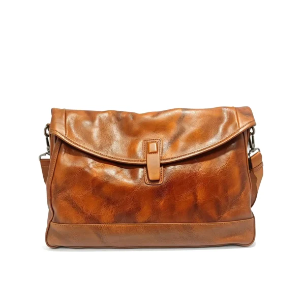 ArtisanPost Cognac Distressed Leather Messenger Bag with Magnetic Flap, Vintage Brown Crossbody with Back Zip