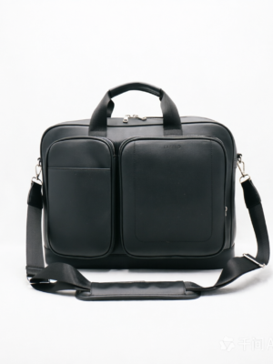 DualFront Black PU Leather Business Briefcase, Dual-Pocket Laptop Bag with Removable Shoulder Strap, 15.6 Inch