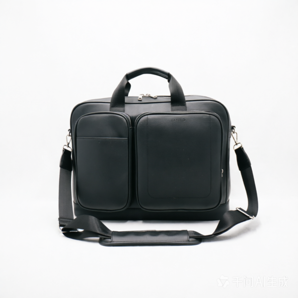 DualFront black PU leather business briefcase with dual front pockets and shoulder strap DualFront Black PU Leather Business Briefcase, Dual-Pocket Laptop Bag with Removable Shoulder Strap, 15.6 Inch