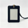 BadgeMate navy PU leather ID badge holder with clear window and woven lanyard BadgeMate OEM PU Leather ID Badge Holder with Woven Lanyard