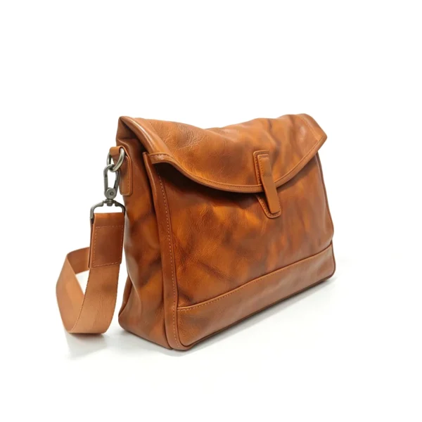 ArtisanPost Cognac Distressed Leather Messenger Bag with Magnetic Flap, Vintage Brown Crossbody with Back Zip