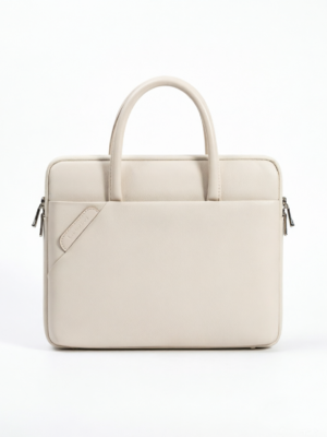 PureCarry Minimalist PU Leather Laptop Briefcase, Slim Computer Handbag with Top Handles, Ivory White