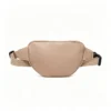 8-1 LuxeQuilt Nude Quilted PU Leather Fanny Pack, Beige Waist Bag with Gold Logo and Adjustable Strap