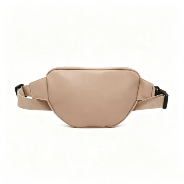 8-1 LuxeQuilt Nude Quilted PU Leather Fanny Pack, Beige Waist Bag with Gold Logo and Adjustable Strap