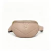 8 LuxeQuilt Nude Quilted PU Leather Fanny Pack, Beige Waist Bag with Gold Logo and Adjustable Strap