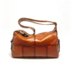 Vintage Brown Panel‑Stitched Shoulder Crossbody Bag, Soft Textured Everyday Travel Duffle‑Style Handbag