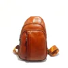 Vintage Brown Textured Sling Chest Bag, Multi‑Pocket Crossbody Backpack for Daily Travel