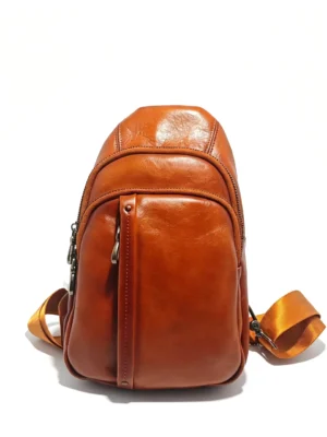 Vintage Brown Textured Sling Chest Bag, Multi‑Pocket Crossbody Backpack for Daily Travel