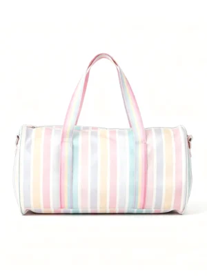 StripeBarrel Striped Canvas Barrel Duffel Bag, Weekender Gym Bag with Shoulder Strap, Multi-Color
