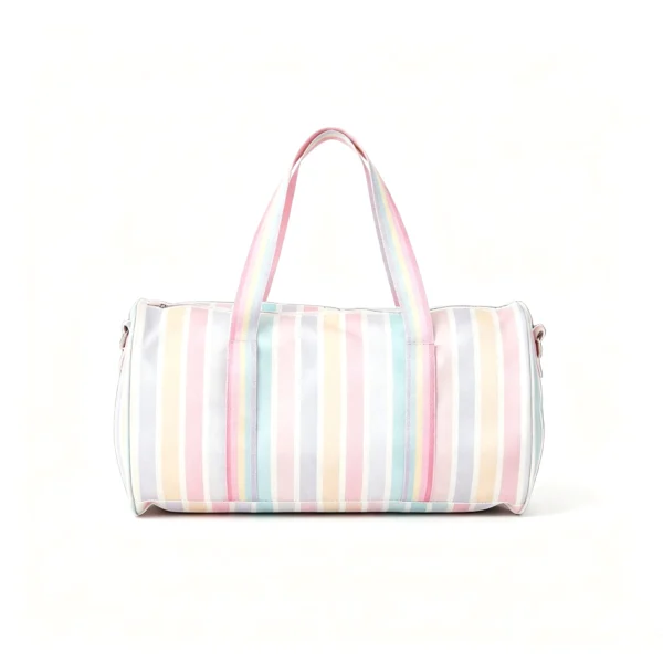 StripeBarrel Striped Canvas Barrel Duffel Bag, Weekender Gym Bag with Shoulder Strap, Multi-Color