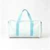 StripeBarrel Striped Canvas Barrel Duffel Bag, Weekender Gym Bag with Shoulder Strap, Multi-Color