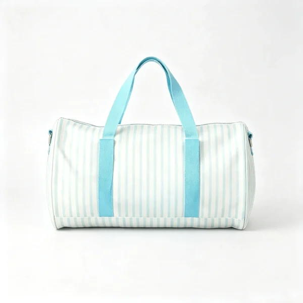 StripeBarrel Striped Canvas Barrel Duffel Bag, Weekender Gym Bag with Shoulder Strap, Multi-Color