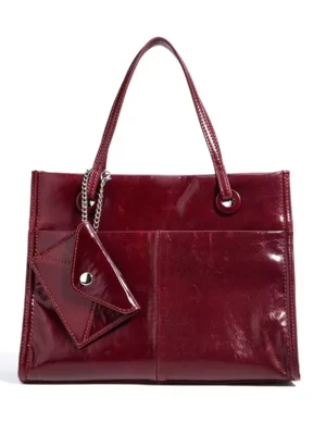 Women Glossy Tote Handbag With Mini Pouch