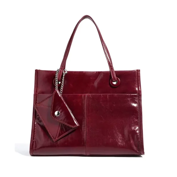 ZA05-2_结果 Women Glossy Tote Handbag With Mini Pouch