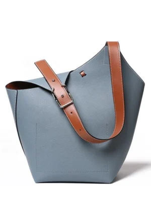 Women Color‑Block Bucket Tote Shoulder Bag
